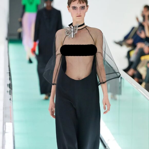 GUCCI DRESS BLACK VISCOSE SILK FAILLE MESH DETACHABLE SLIP sz IT 40 US 4 - Picture 5 of 15